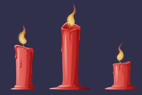 Burning red candle on a dark background. Vector flat illustration. Stock Illustration