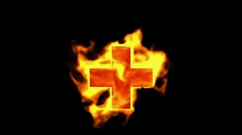 Burning red cross sign,fire plus. Stock Footage 10803286