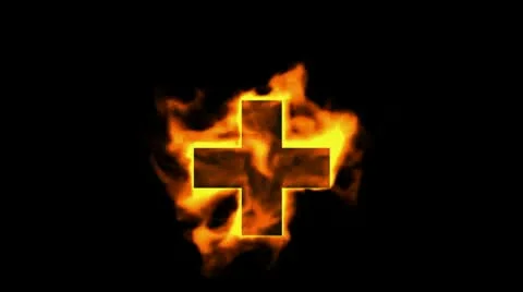 Burning red cross sign,fire plus. Stock Footage 10804590