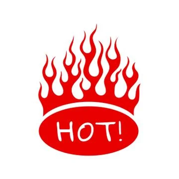 Burning red fire flame on oval sign hot for menu Stock Illustration