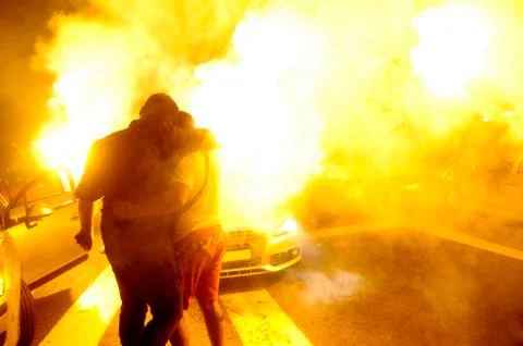 Burning red flare Stock Photos