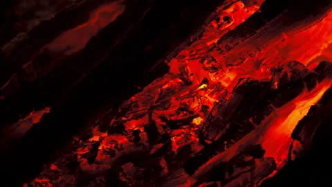 Burning red-hot coals close up. Campfire red coals Stock Footage 147107112