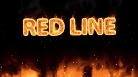 Burning Red Line Text with Intense Ground Flames and Rising Embers Stock Footage 345293961
