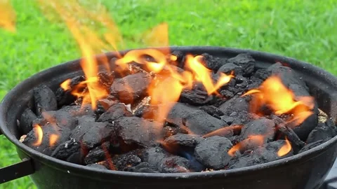 Burning red organic charcoal texture in bbq grill Stock Footage 224284723