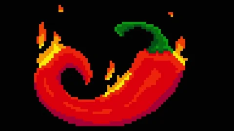 Burning red pepper pixel animation Video stock 155344335