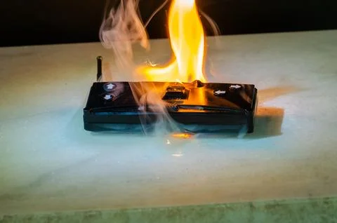 Burning remote control device with sparks and flame Stockfoto's