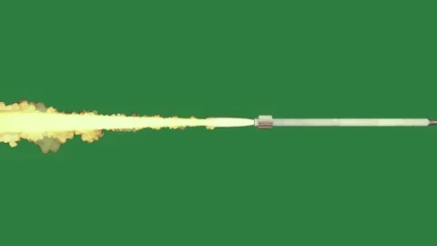 Burning rocket and white object yellow flame coming from Stock Footage 337029130