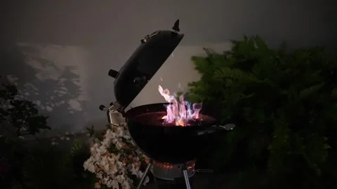 Burning round grill. View from above. Grill preparation. Stock Footage 246804931