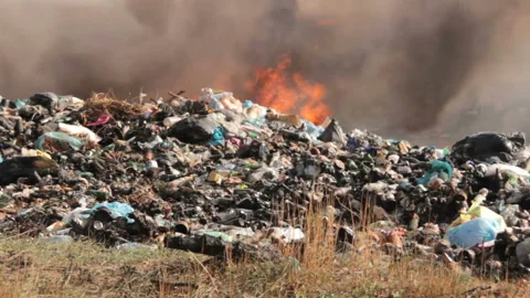 Burning rubbish Stock Footage 86421444