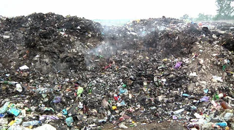 Burning of rubbish in a landfill Stock Footage 24771353