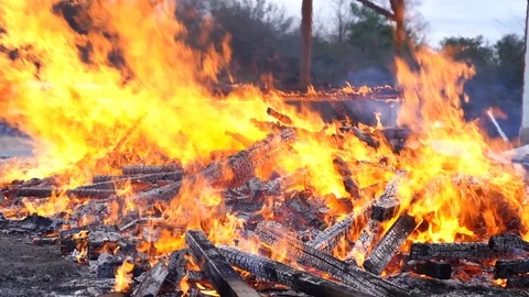 Burning Rubble Slow Motion Stock Footage 102586220