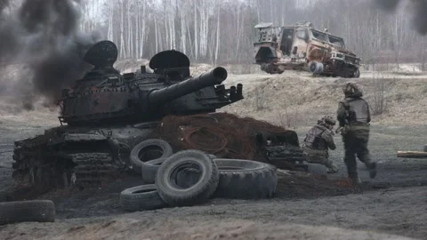 Burning Russian tank Stock Footage 238819855