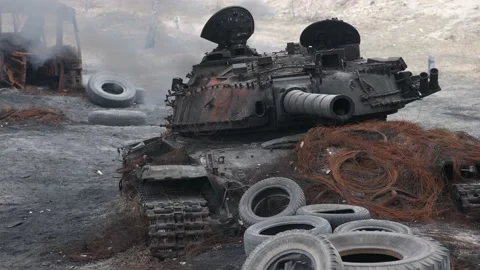 Burning Russian tank Stock Footage 238819898
