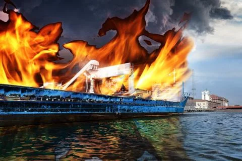 Burning ship Stock Photos