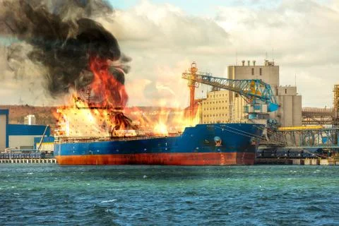 Burning ship Stock Photos