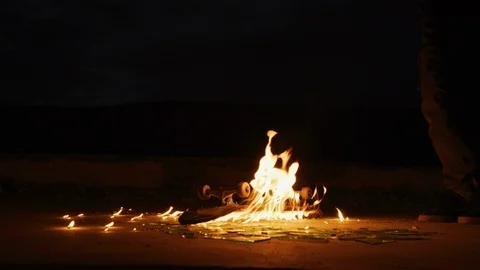 A burning skateboard, at night Stock Footage 100054940