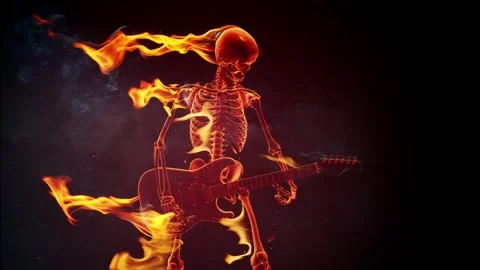 Burning skeleton playing rock guitar. Sl... | Stock Video | Pond5