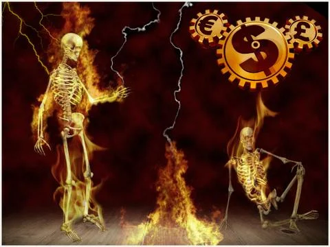 Burning skeletons Stock Illustration