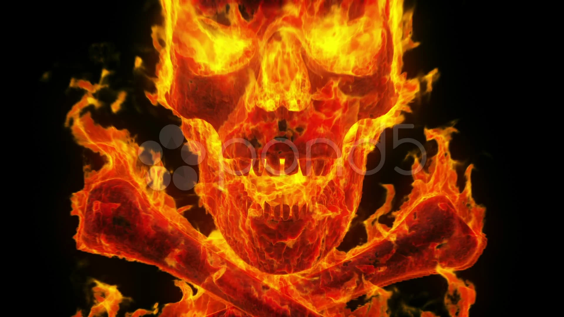 burning evil skull and crossbones