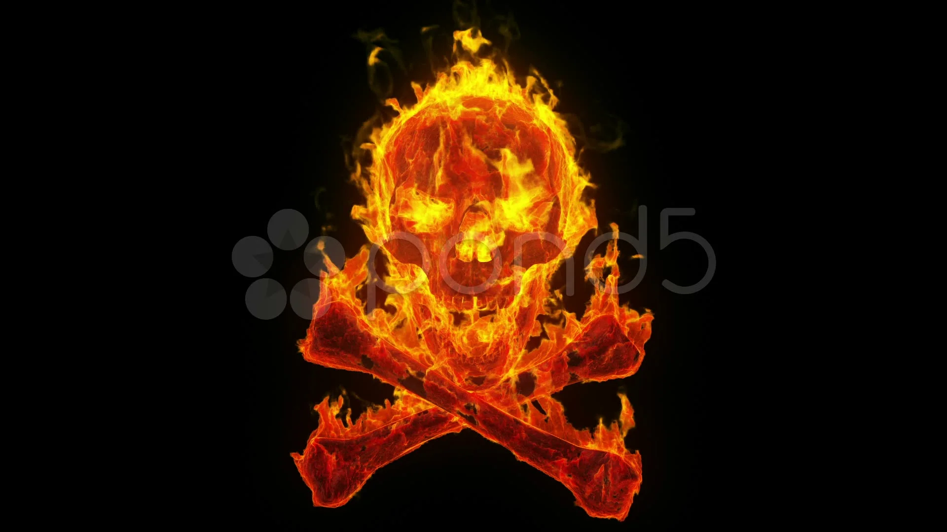 burning evil skull and crossbones