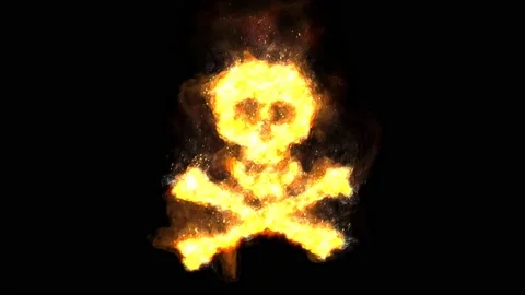 Burning Skull and Crossbones on Black 4K Background Stock Footage 203566935