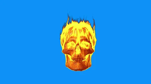Burning skull on blue screen Stock Footage 30407674