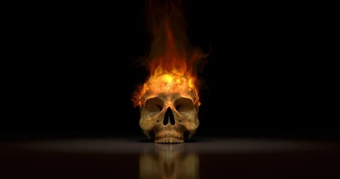 Burning skull on fire with alpha mask Video stock 96832482