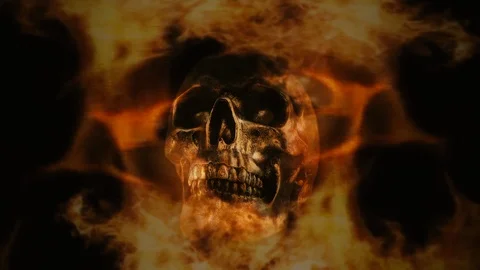 Burning Skull Fire Flames In Hell Loop Ready Stock Footage 122842959