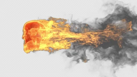 Burning skull flying - 3d render with alpha channel. Stock Footage 256662444