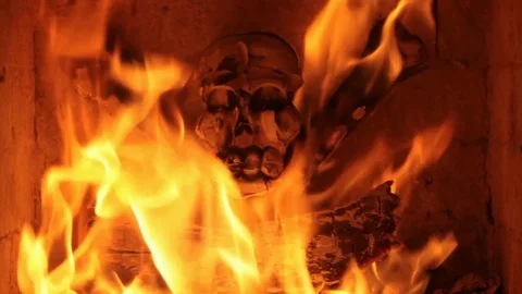 Burning skull sign in fire Video stock 69990808