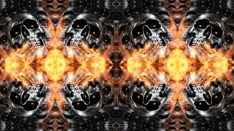 Burning Skulls Kaleidoscopic Loop, Dead Souls In Hell Looping Stock Footage 123278527