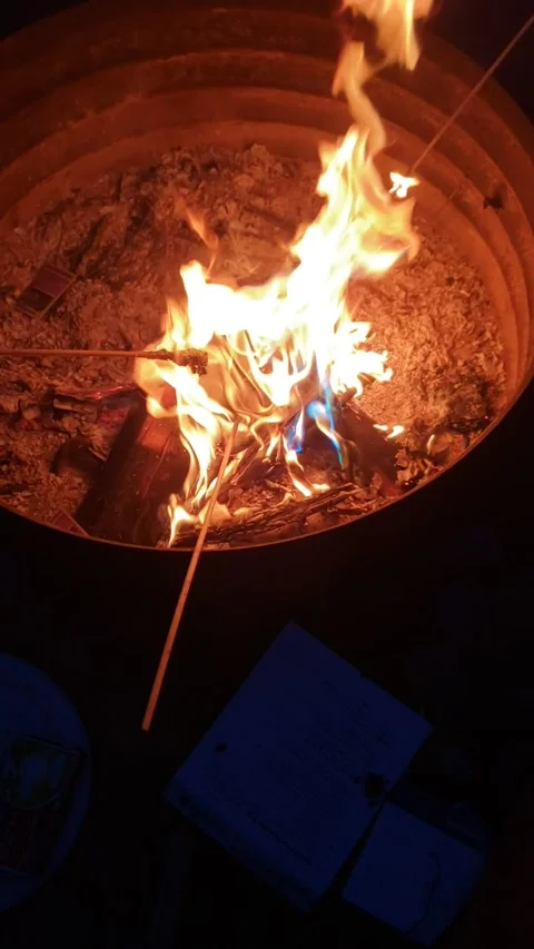 Burning Small Sticks Over a Camp Fire Video stock 251689746