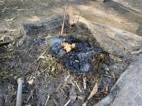 Burning smoke from the grass Stock Photos
