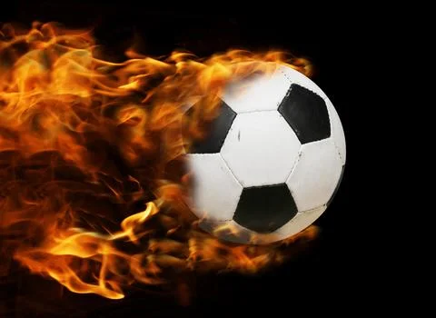 Burning Soccer Ball on Fire with Trail of Flames on Black Background Stock Illustration