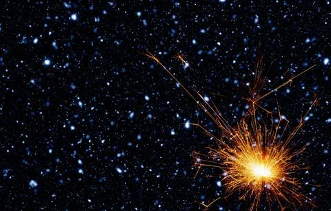 Burning sparkler on abstract snowy background. Happy new year. 3d illustratio Stock Illustration