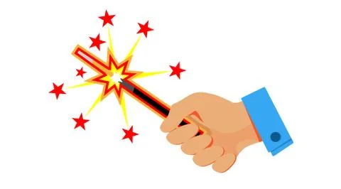 Burning sparkler in hand, flat icon. Christmas bengal light isolated Illustrazione stock