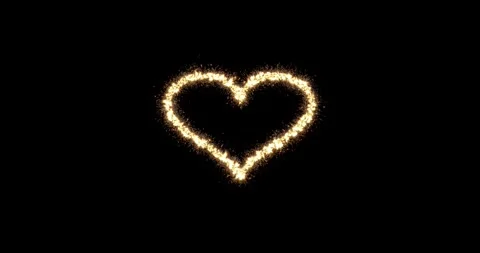 Burning sparkler heart shape on black background, Valentines Day love symbol VFX Stock Footage 326355726