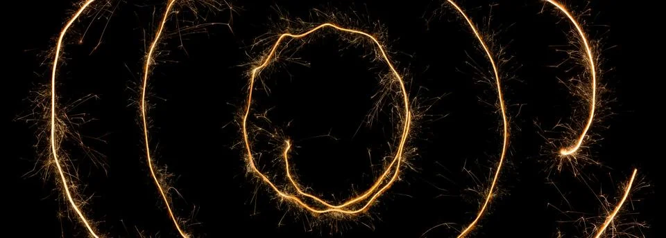 Burning sparkler lines design elements. Bengal fire long exposure circle and  Stock Photos
