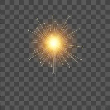Burning sparkler on transparent  background for your design. Vector. Stock Illustration