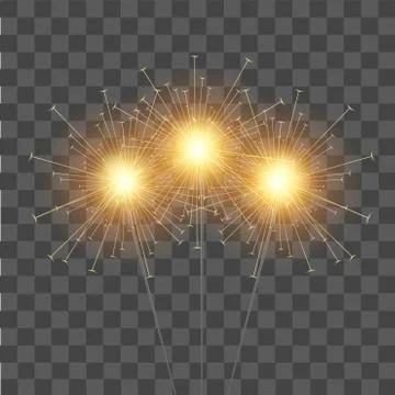 Burning sparkler on transparent  background for your design. Vector. Stock Illustration