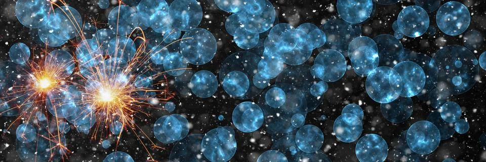 Burning sparklers on abstract snowy background. New Year celebration. 3d illu Stock Illustration