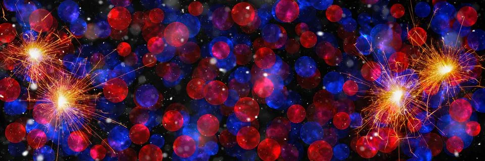 Burning sparklers on abstract snowy background. New Year celebration. 3d illu Stock Illustration
