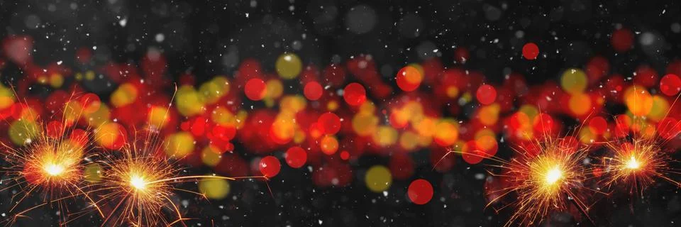 Burning sparklers on abstract snowy background. New Year celebration. 3d illu Stock Illustration