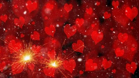 Burning sparklers on abstract snowy background. New Year celebration. 3d illu Stock Illustration