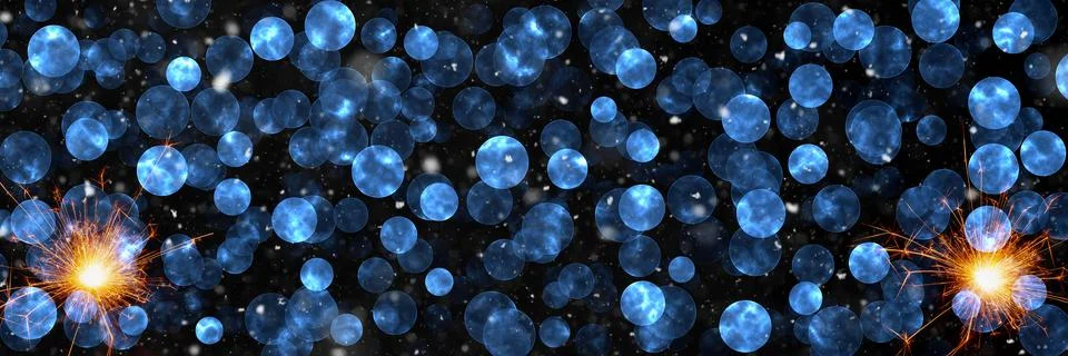 Burning sparklers on abstract snowy background. New Year celebration. 3d illu Stock Illustration