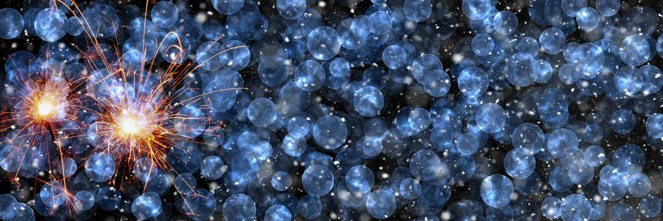 Burning sparklers on abstract snowy background. New Year celebration. 3d illu Stock Illustration