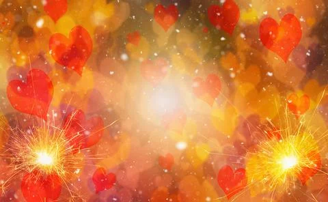 Burning sparklers on abstract snowy background. New Year celebration. 3d illu Stock Illustration