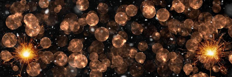 Burning sparklers on abstract snowy background. New Year celebration. 3d illu Stock Illustration