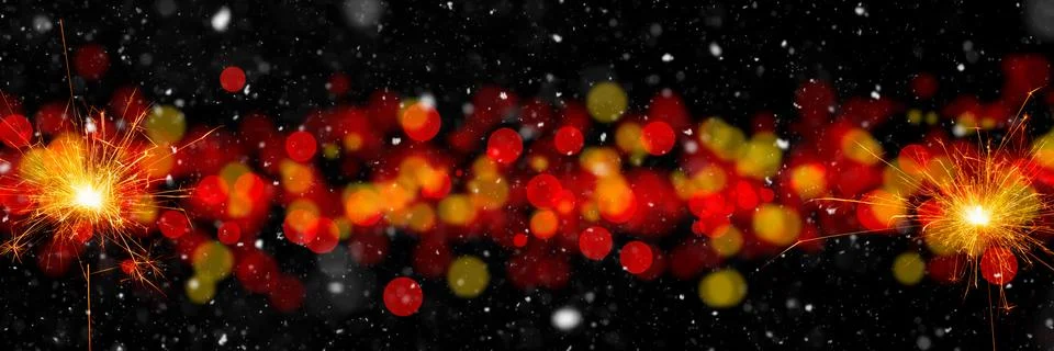 Burning sparklers on abstract snowy background. New Year celebration. 3d illu Illustrazione stock