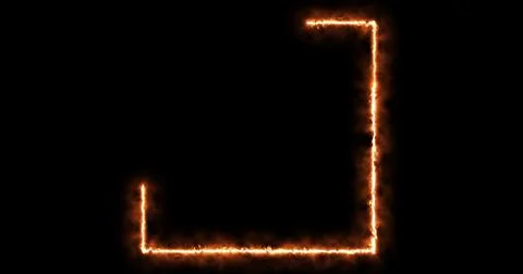 Burning square frame on black background. Placeholder overlay effect rectan.. Illustrazione stock